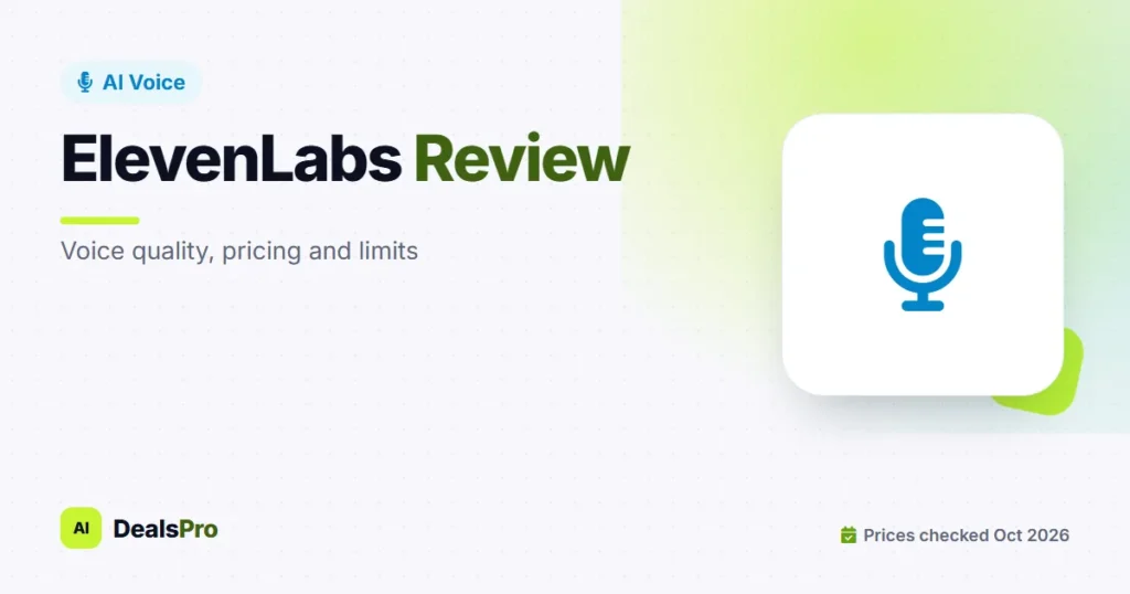 Featured image: elevenlabs review on AIDealsPro