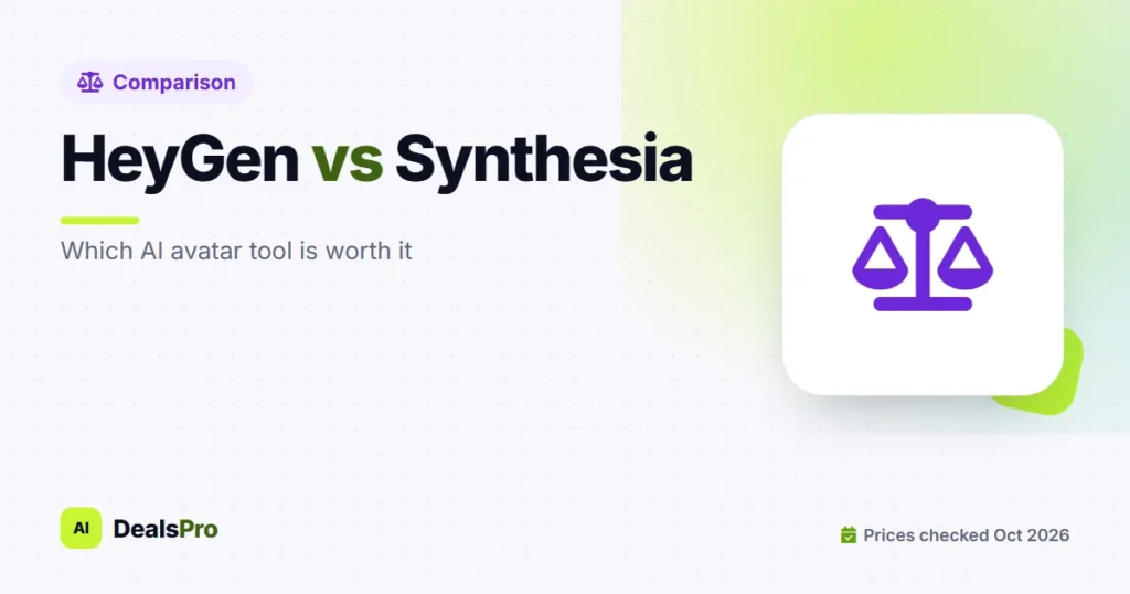 Featured image: heygen vs synthesia on AIDealsPro