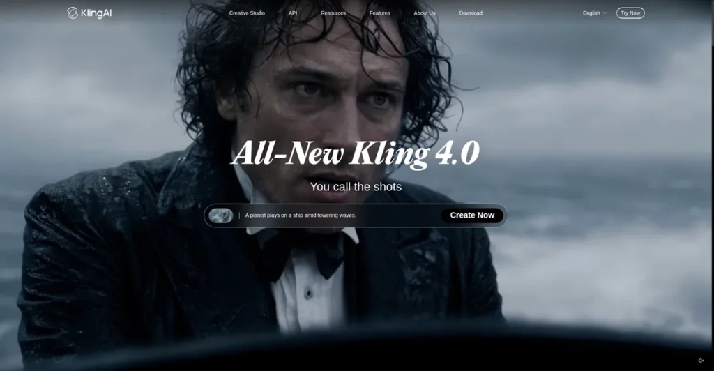 Kling AI homepage: All-New Kling 4.0 hero